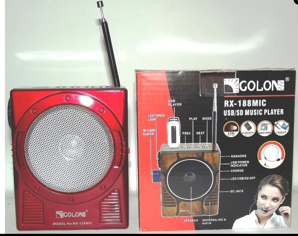 GOLON RX-188 MIC RADIO AM FM PORTATILE CON INGRESSO SD USB SPEAKER LED KARAOKE - 1