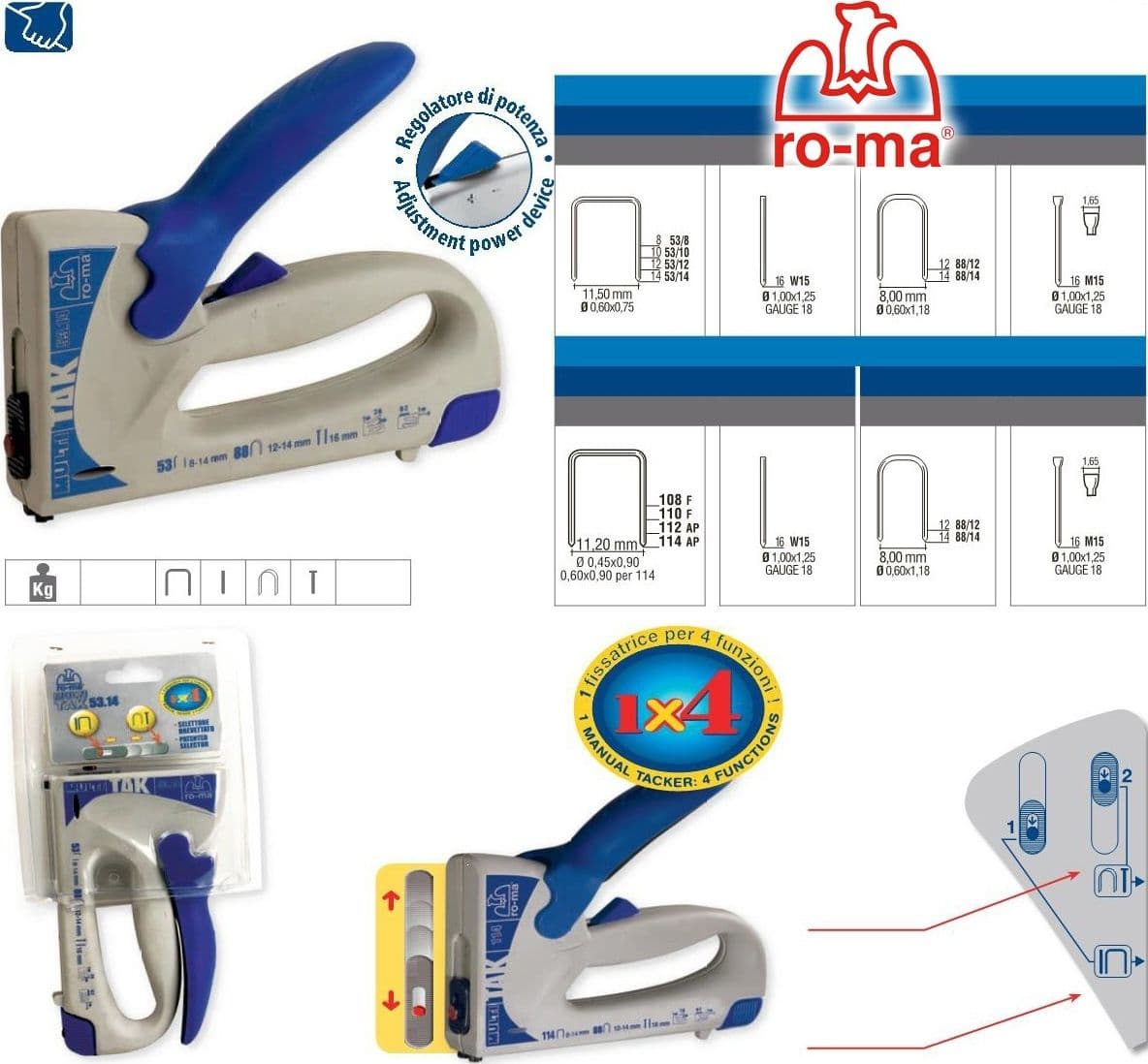 FISSATRICE CHIODATRICE ROMEO MAESTRI ROMA MULTI TAK 5314 PER 4 FUNZIONI PROF - 2