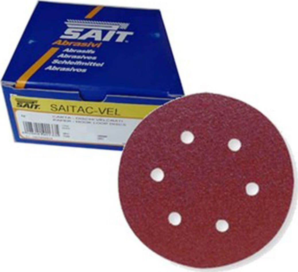 DISCHI VELCRATI 150 MM SAIT IN VARIE GRANE ABRASIVI PER LAVORAZIONI DI CARTEGGIO – Grana P100 – Sait ® – letto