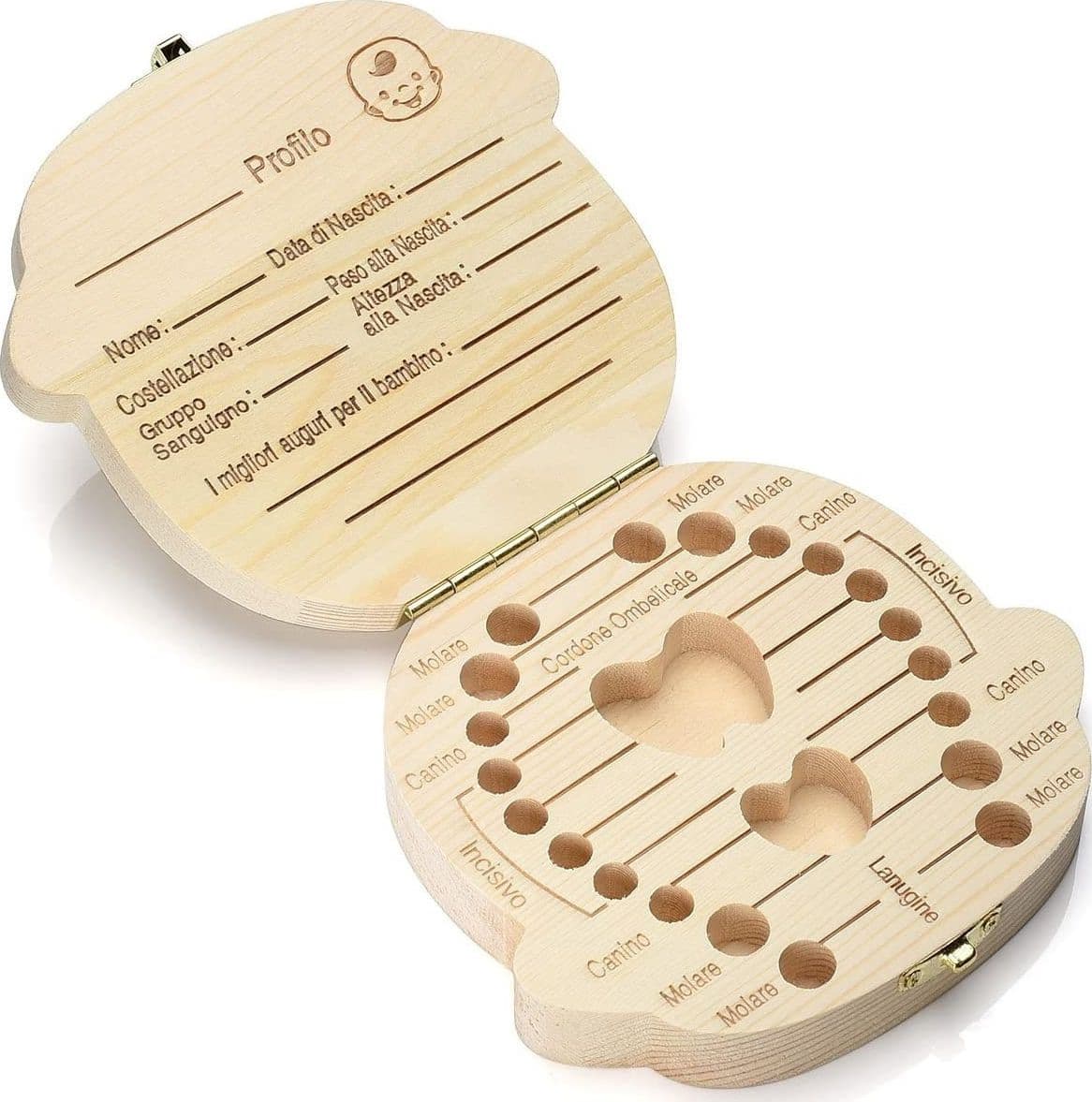 PORTA DENTINI SCATOLA IN LEGNO PER BAMBINO MASCHIETTO COFANETTO RICORDI NEONATO - 7