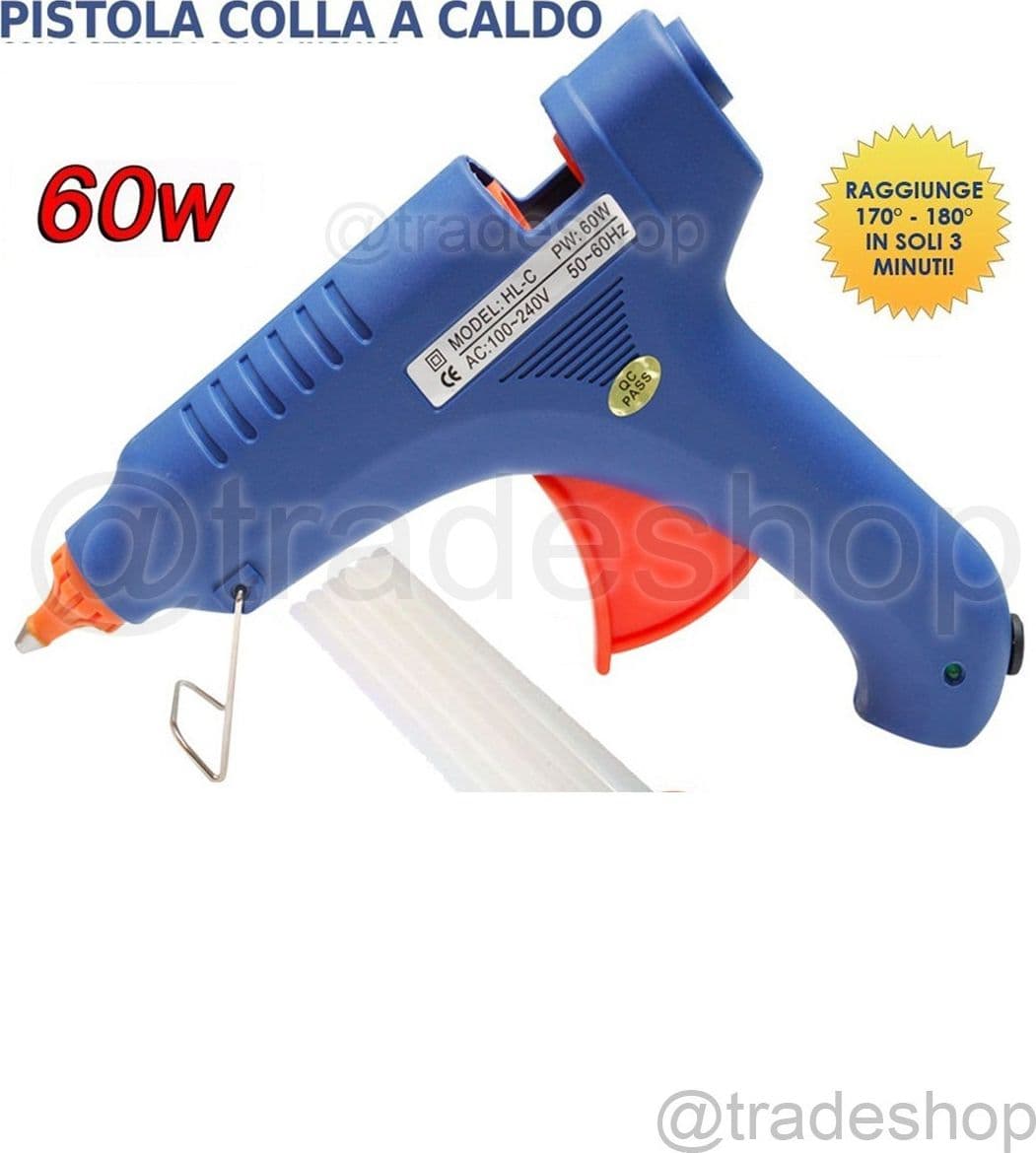 PISTOLA COLLA A CALDO INCOLLATRICE ELETTRICA 60W CON 5 STICK TERMOCOLLANTE PROF - 4