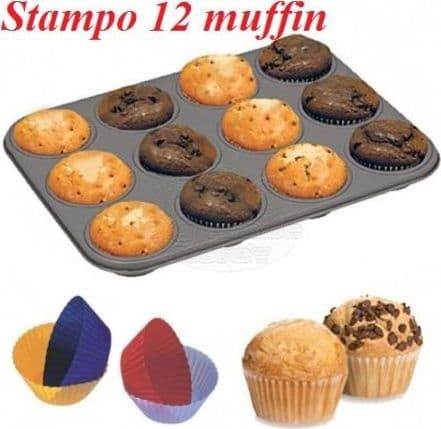 STAMPO TEGLIA ANTIADERENTE 12 POSTI PER MUFFIN RUOTO CAPCAKE PASTICCERIA - 3