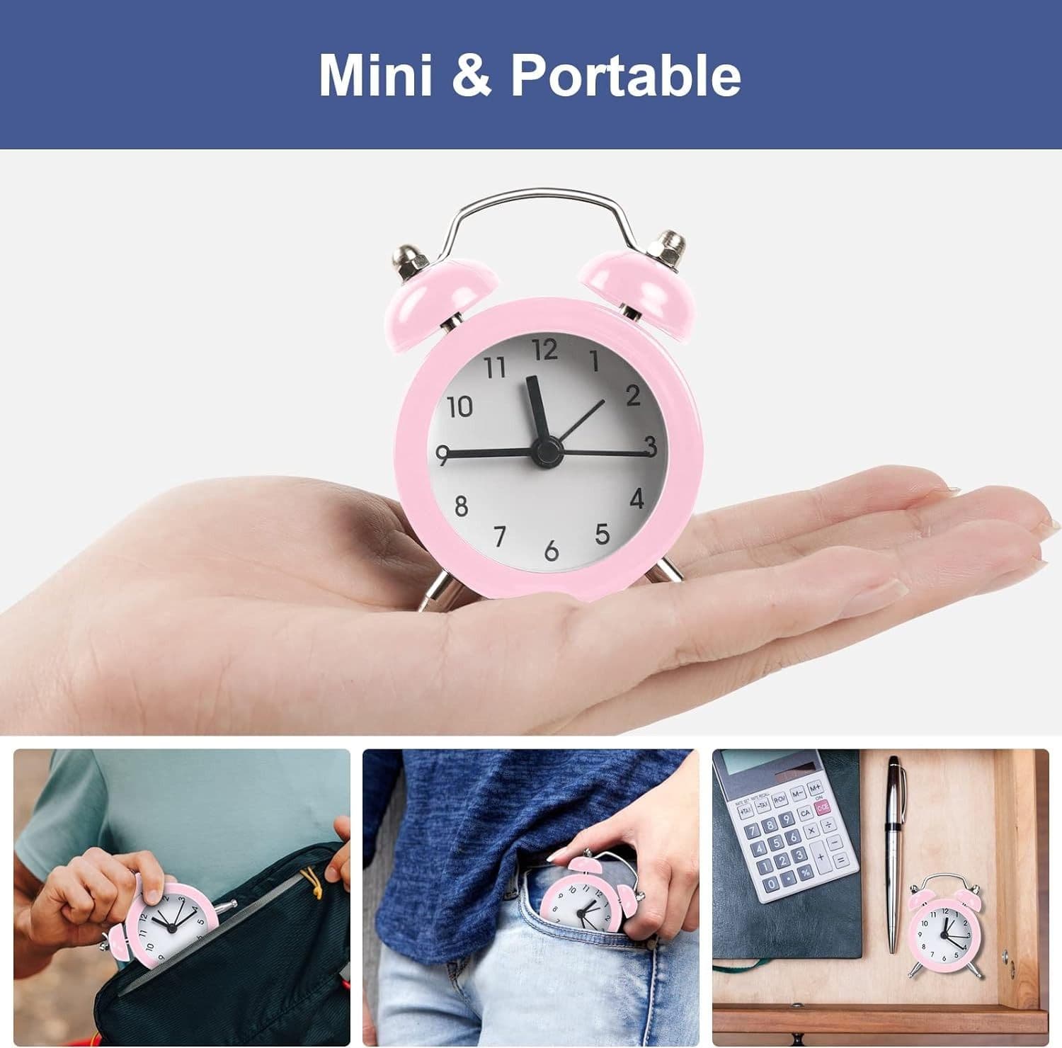 MINI SVEGLIA ANALOGICO DA TAVOLO piccola OROLOGIO ALLARME SONORO - 6