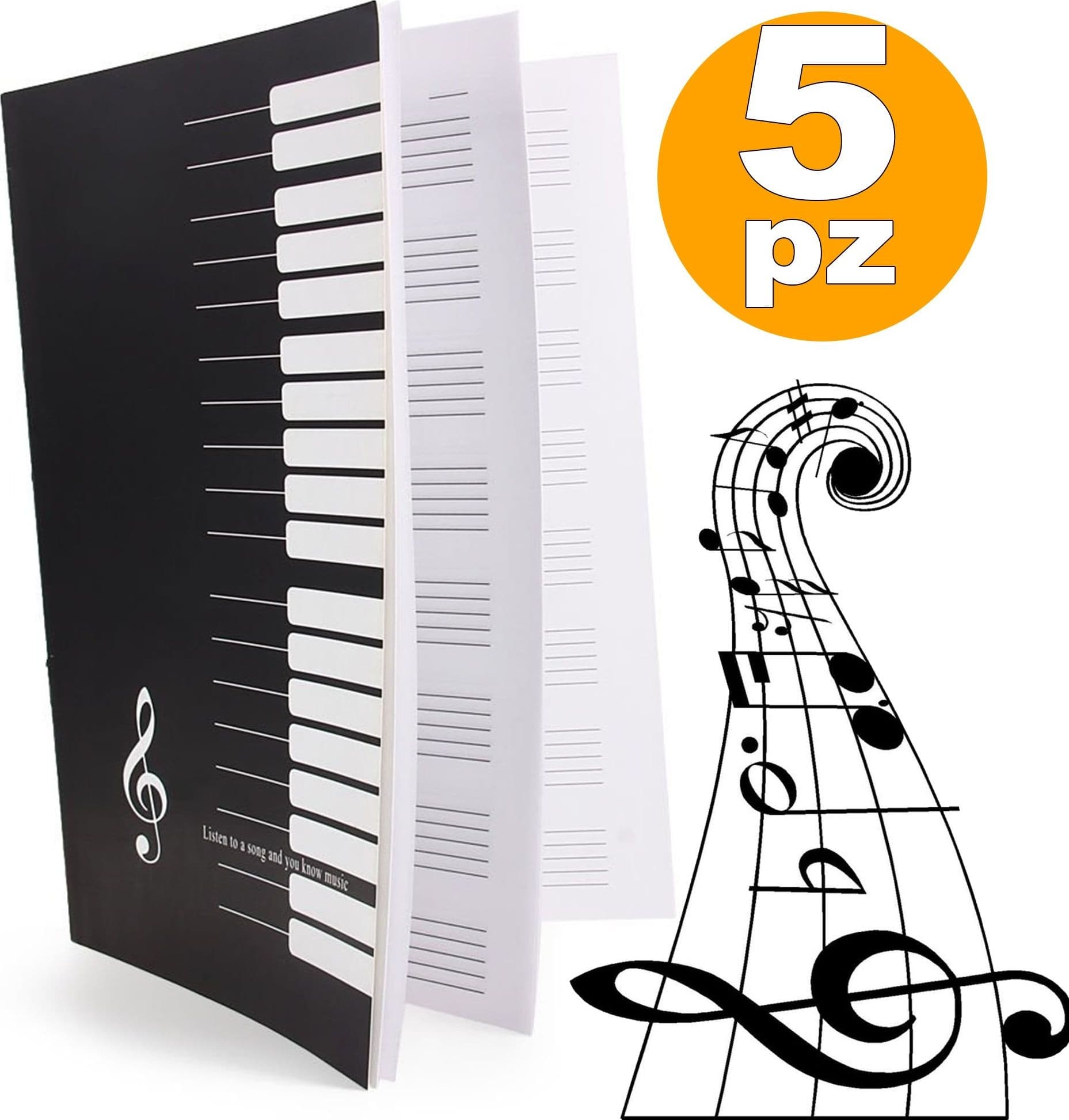 5 X PENTAGRAMMA QUADERNO A4 MAXI MUSICA SPARTITI SPARTITO MUSICALE 15 FOGLI - 2