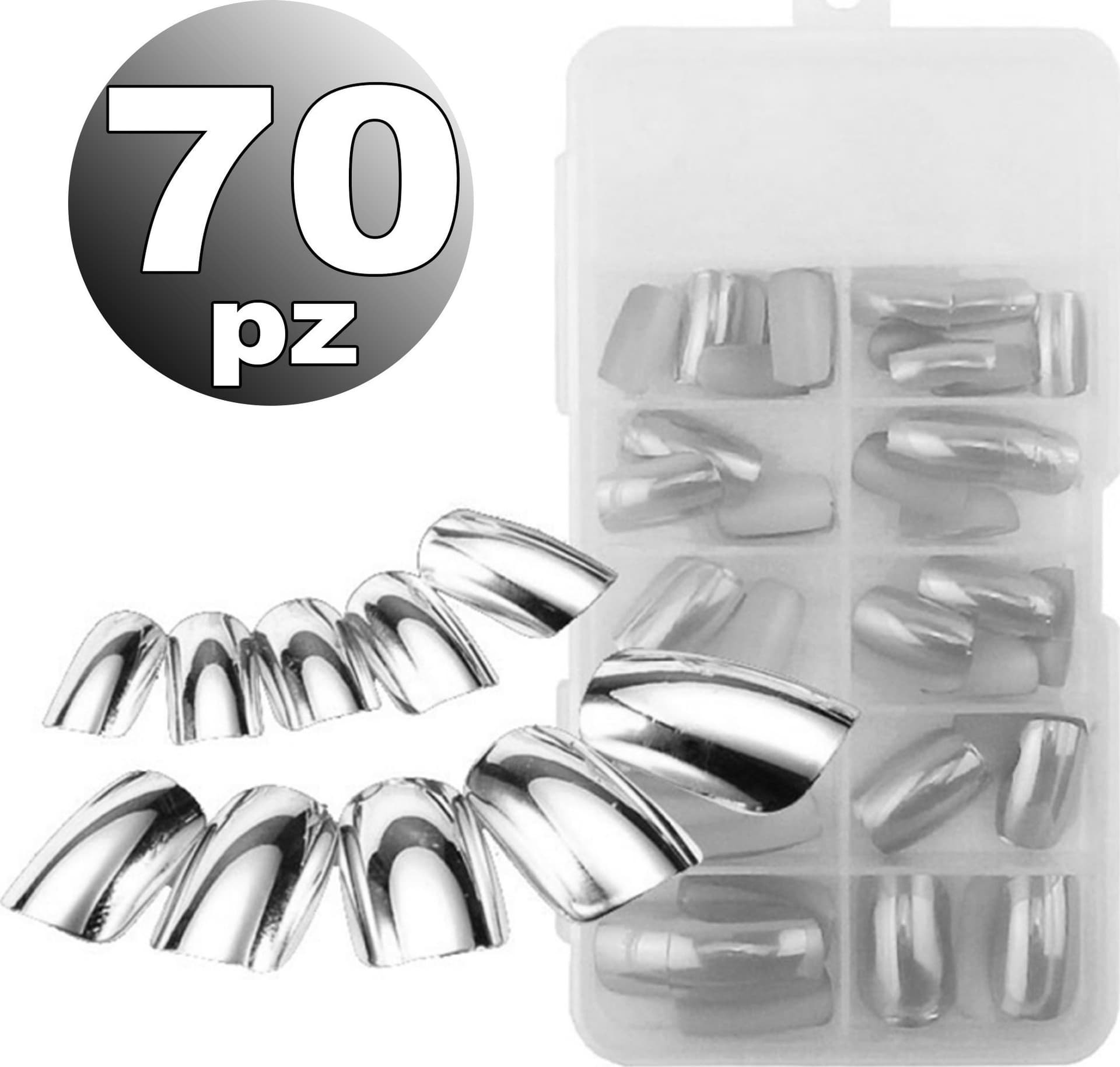 SET 70 TIPS TIP PER MANI ARGENTO MEZZE FRENCH RICOSTRUZIONE UNGHIE FINTE NAILART - 2