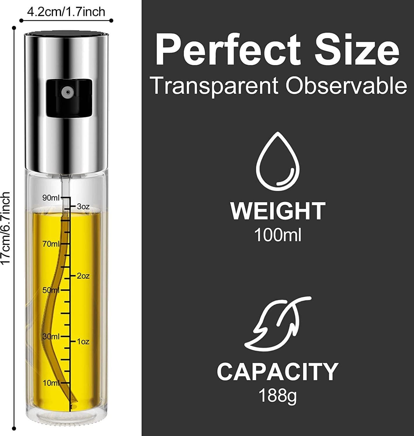 DISPENSER DOSATORE SPRAY PER OLIO ACETO DA CUCINA OLIERA ALIMENTI CIBO 100ML - 9