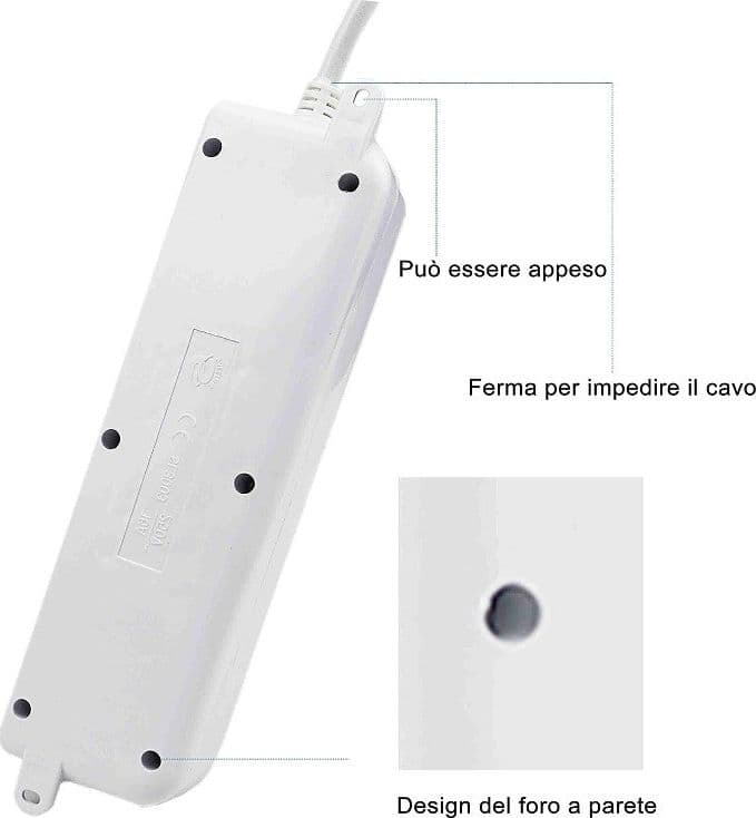 MULTIPRESA SCARPETTA CIABATTA ELETTRICA 4 POSTI 10/16A BIPASSO CON INTERRUTTORE - 3