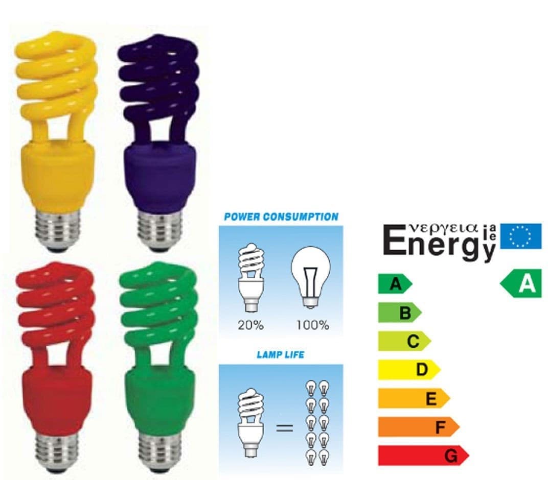 LAMPADINA RISPARMIO ENERGETICO COLORATA 13W BLU ROSSA GIALLA VERDE ANTIZANZARE - 2
