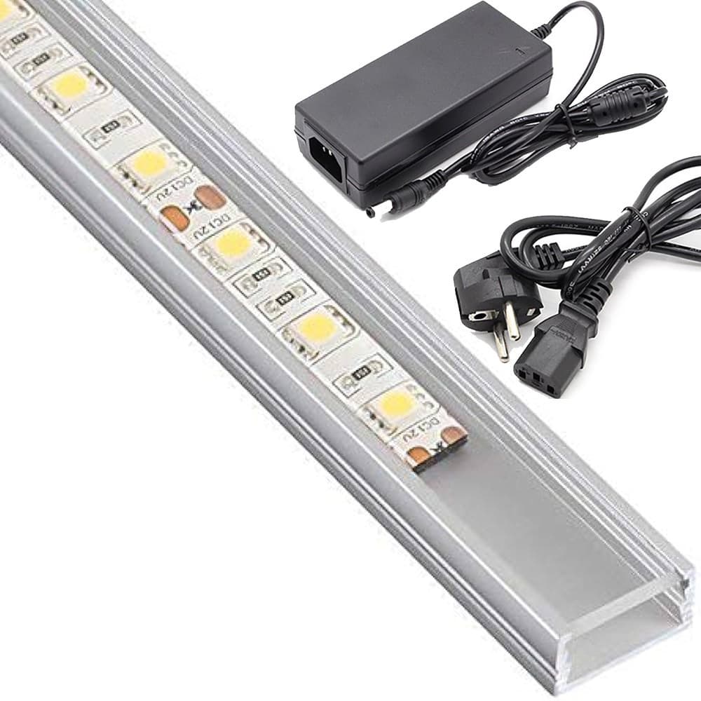PROFILO BARRA ALLUMINIO IMPERMEABILE 1 METRO A 72 LED 18W + ALIMENTATORE DA 5 AH - 2