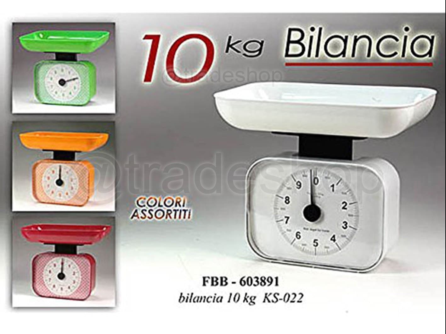 BILANCIA DA CUCINA MECCANICA ANALOGICA RETTANGOLARE 10 KG COLORI ASSORTITI - 3