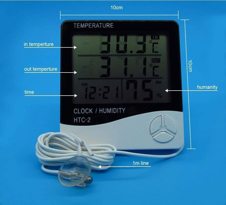 TERMOMETRO IGROMETRO DIGITALE TEMPERATURA UMIDITA' ORA DATA CASA HTC-2 CON SONDA - 8