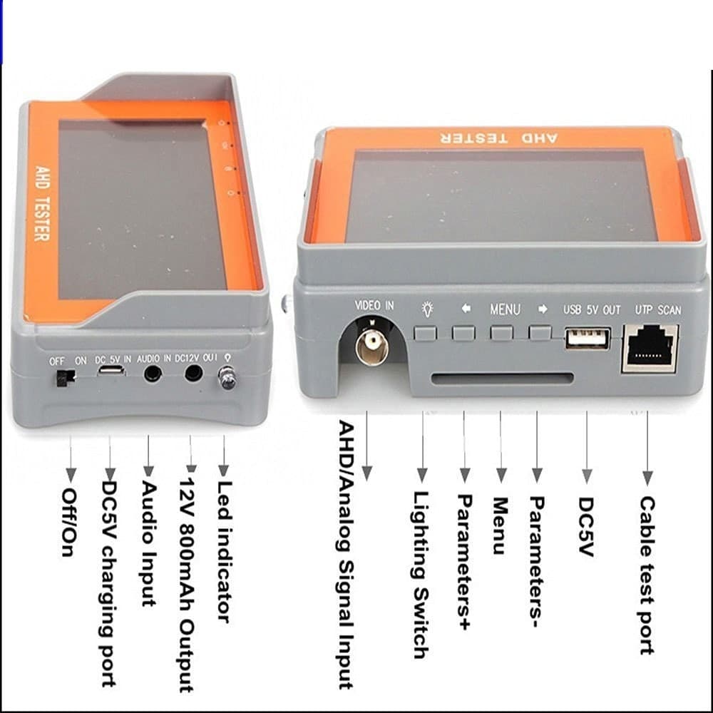 TESTER MONITOR TFT 4,3" TELECAMERE AHD DA POLSO BATTERIA INTERNA USCITA 12V UTP - 5