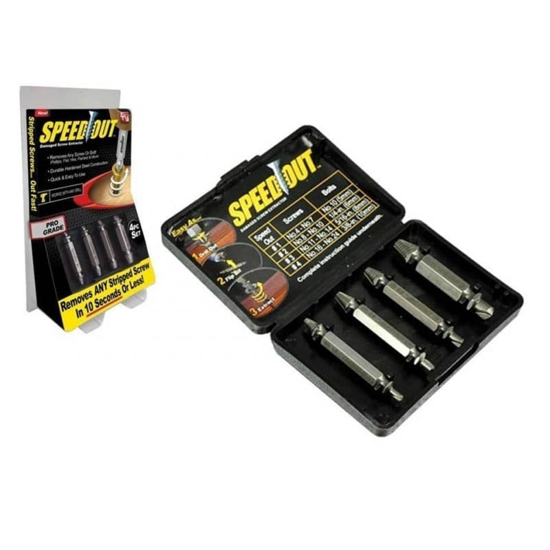 ESTRATTORE PER VITI CONSUMATE SBANATE CON COFANETTO CONFEZIONE DA 4PZ SPEEDOUT TRAPANO - 3
