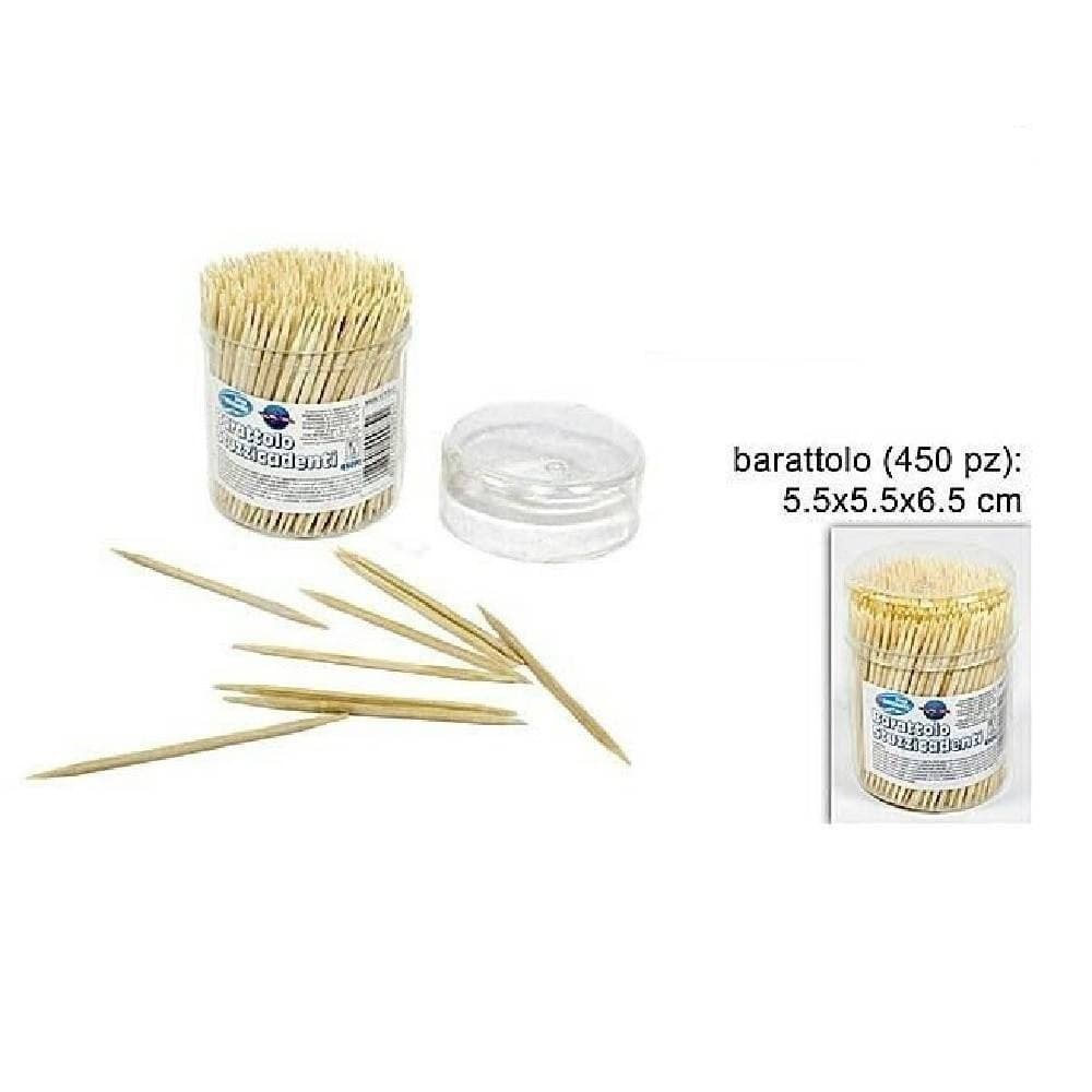BARATTOLO DA 450 PEZZI STUZZICADENTI IN LEGNO DOPPIA PUNTA CUCINA DENTI