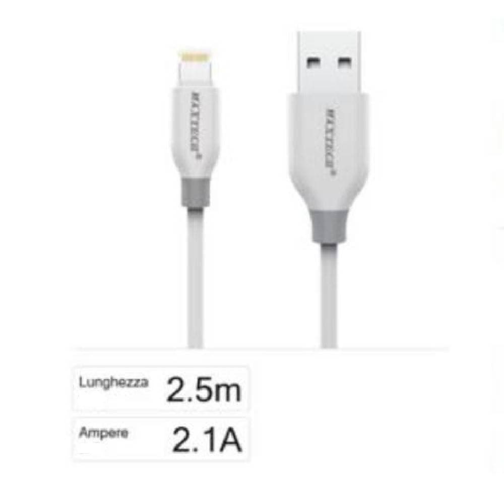 CAVO RICARICA SINCRONIZZAZIONE DATI USB LIGHTNING 2.1A PER IPHONE 2,5MT F-IP030 - 2