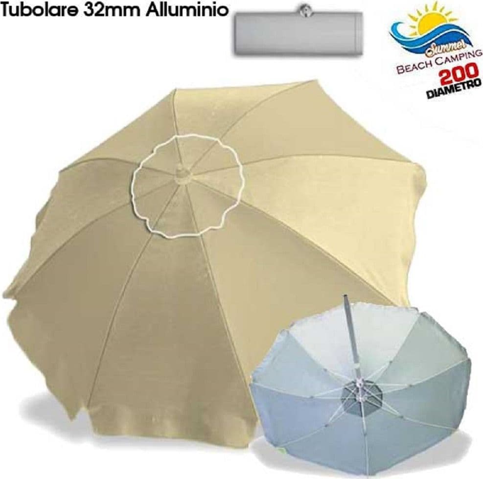 OMBRELLONE DA SPIAGGIA ALLUMINIO 2 METRI CON SNODO TESSUTO POLYESTERE PALO 32 MM - 2