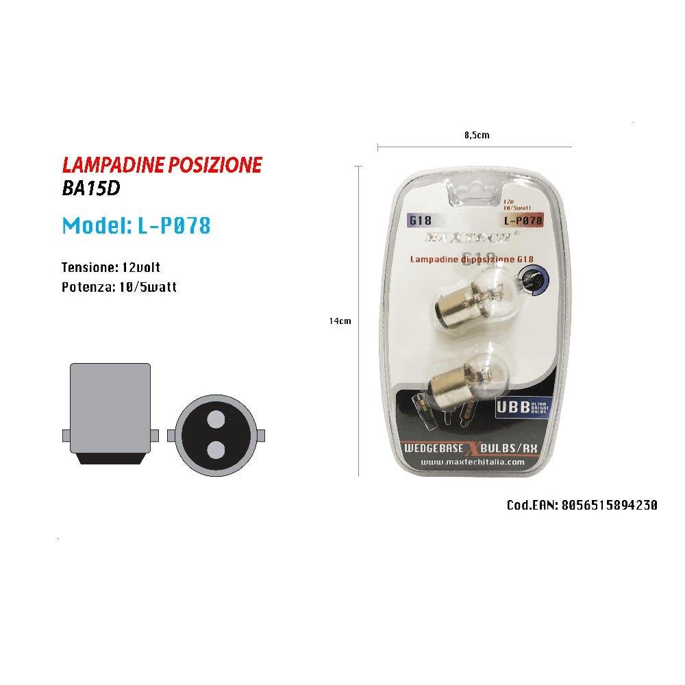 LAMPADINE DI POSIZIONE BA15D G18 12V 10/5 WATT LAMPADINE LUMINOSE RICAMBIO AUTO - 3