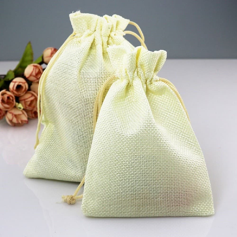25 VELI SACCHETTI DI JUTA AVORIO PER BOMBONIERE CONFETTI COMPLEANNI MATRIMONIO - 3