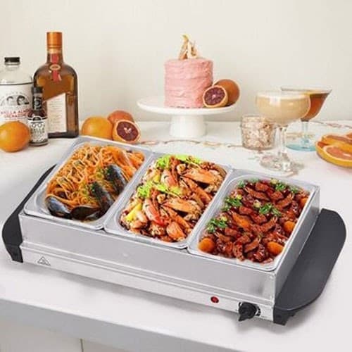 SCALDAVIVANDE BUFFET SERVER VASSOIO RISCALDANTE TEMPERATURA REGOLABILE 3 SPAZI - 4