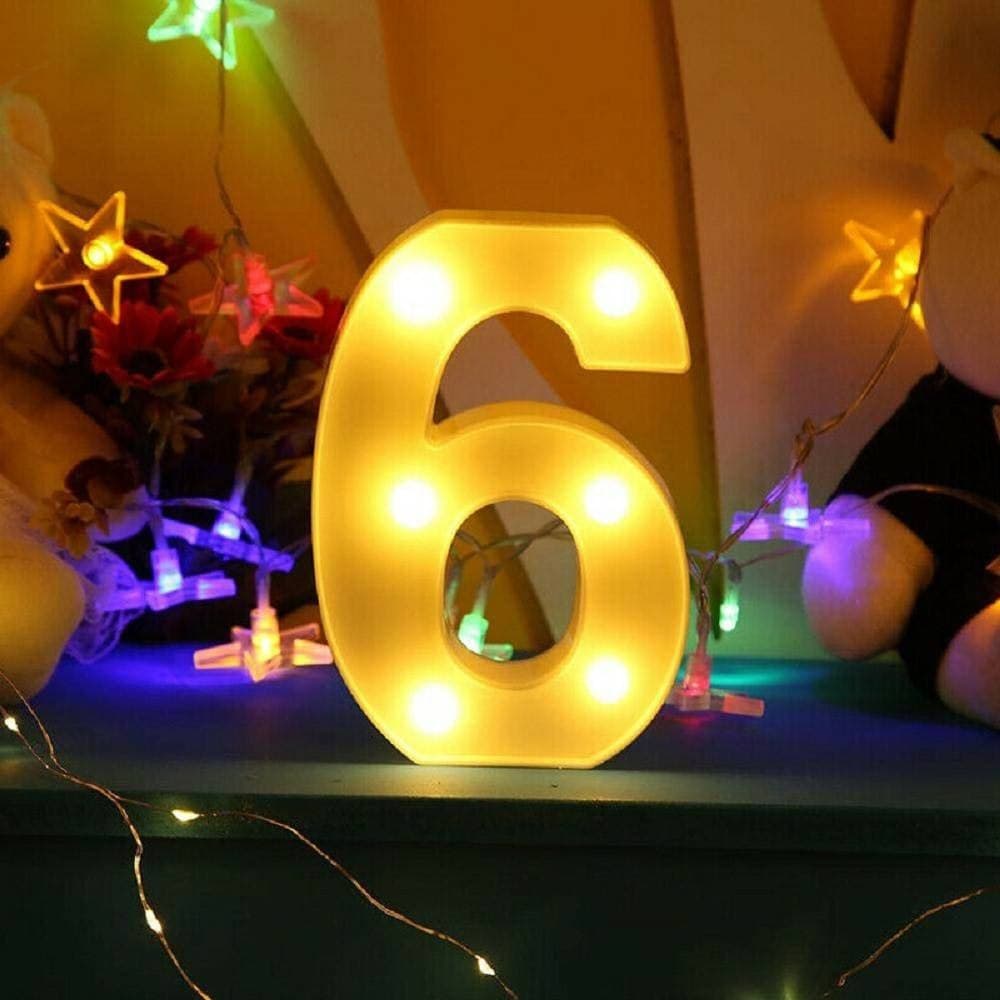 NUMERO 6 LUMINOSO BIANCO A LED DECORO PER EVENTI FESTE LUCE CALDA 3000K 16X3CM - 5