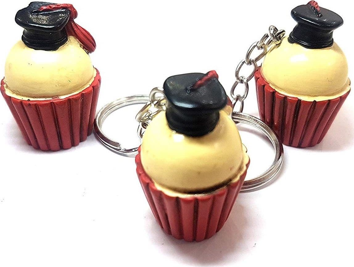 SET 12 PEZZI BOMBONIERA BOMBONIERE LAUREA CUPCAKE CAPPELLO CONFETTI PORTACHIAVI
