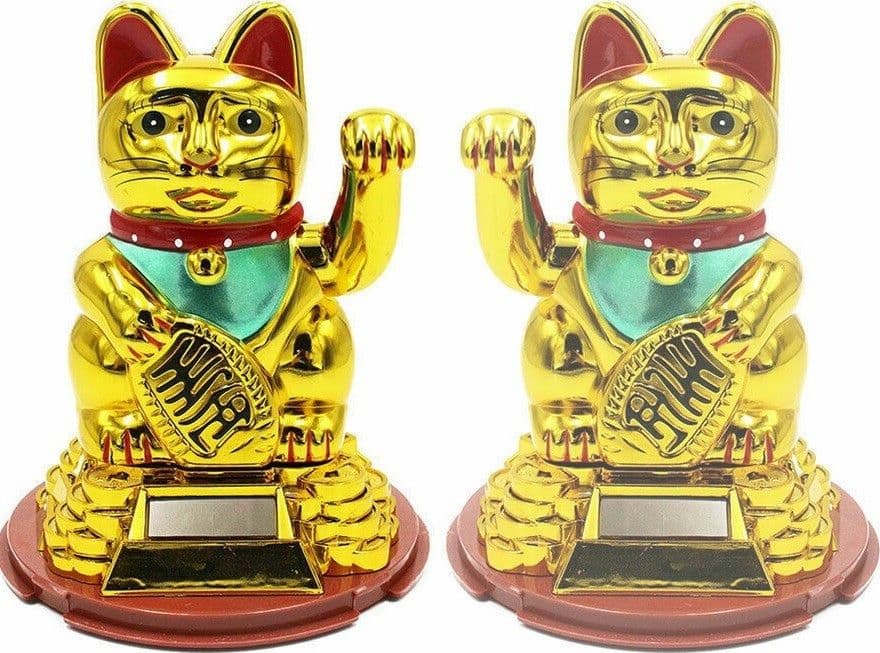 GATTO DELLA FORTUNA GIAPPONESE ORO MANEKI NEKO BRACCIO MOBILE SOLARE CINESE