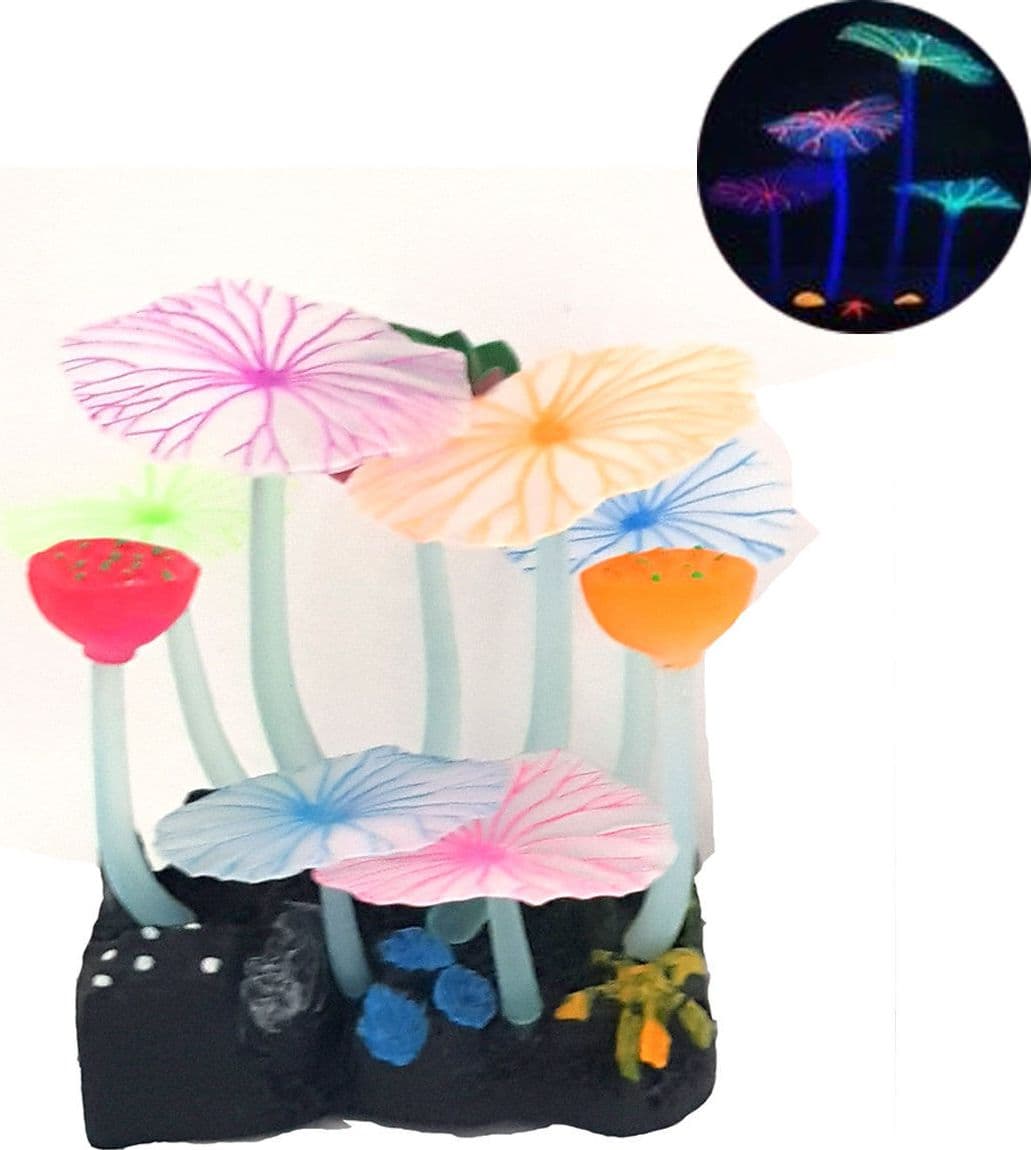 DECORAZIONE PIANTA FUNGHI ACQUARIO FIORI DI LOTO FUNGO FLUORESCENTE PESCI