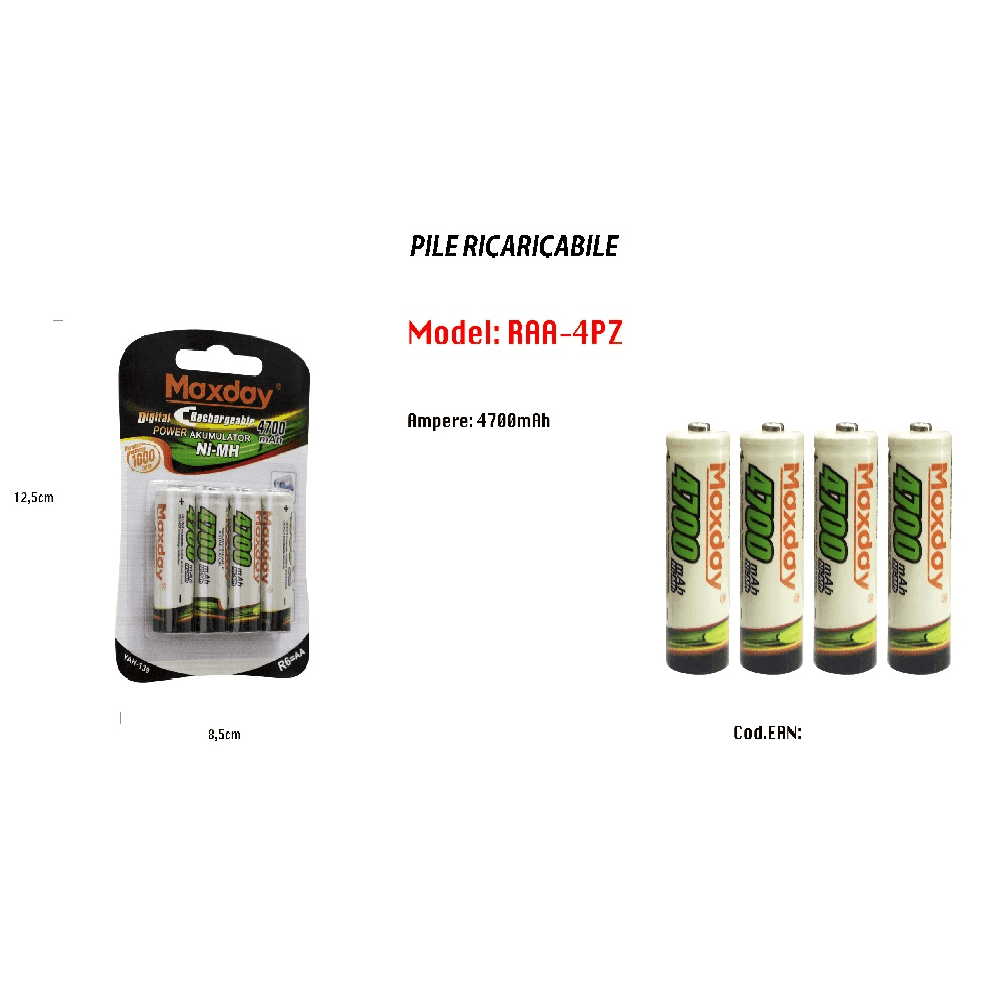 4 PEZZI PILE AA BATTERIE RICARICABILI STILO DA 4700 MAH BATTERIA UNIVERSALI PILA - 2