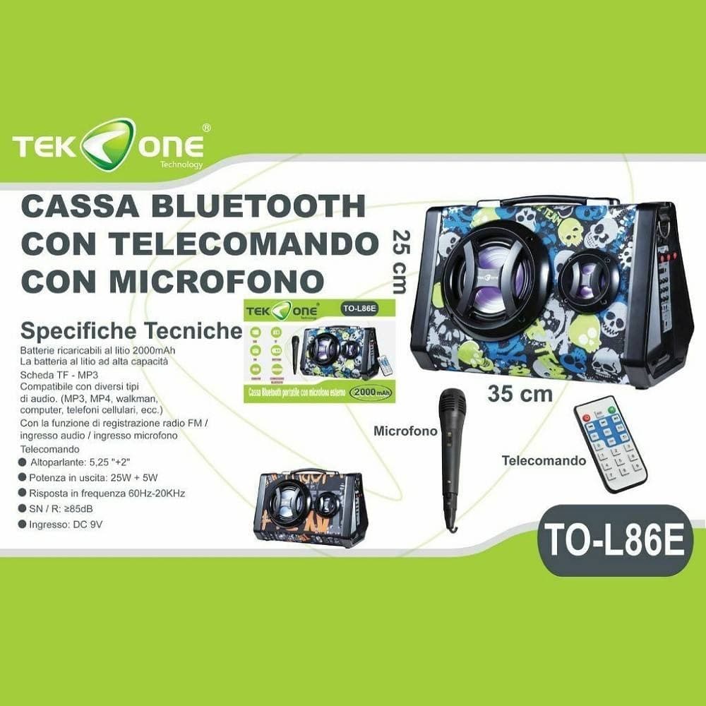 CASSA SPEAKER TEKONE TO-L86E PORTATILE CON MICROFONO 25+5W RADIO FM - 2