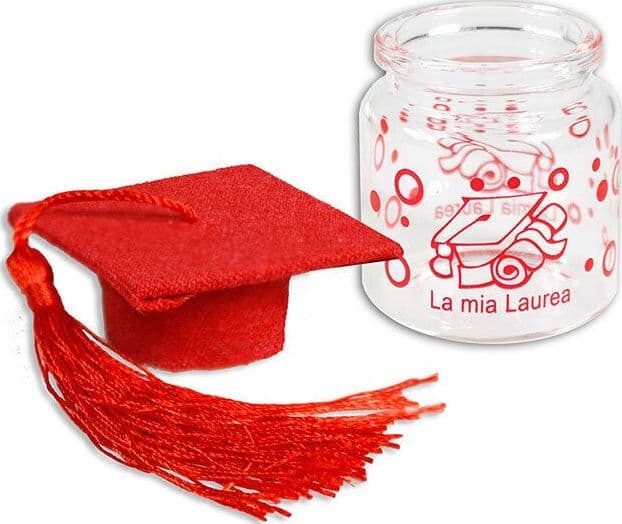 AMPOLLE BARATTOLI IN VETRO CON TAPPO IN SUGHERO BOMBONIERA LAUREA TOCCO ROSSO - 2