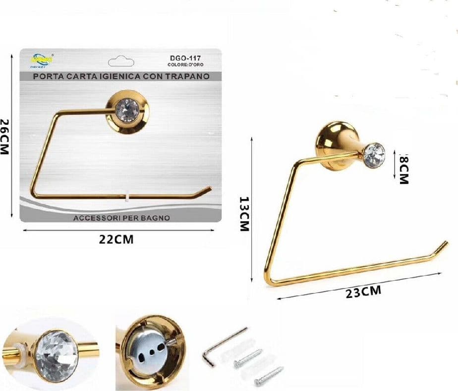PORTA ROTOLO CARTA IGIENICA WC TOILETTE SUPPORTO BAGNO ORO CASA DORATO DGO-117 - 2