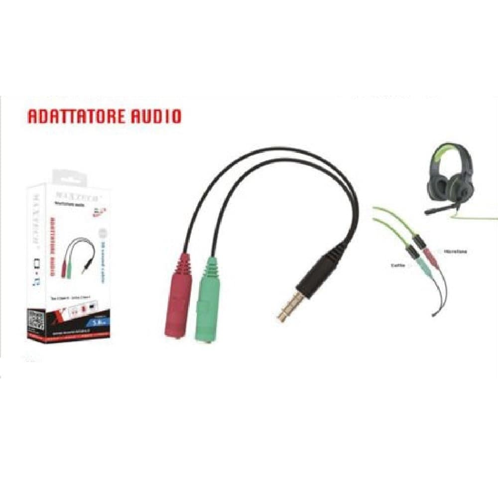 ADATTATORE CAVO AUX 3.5MM MASCHIO A 2X AUX MICROFONO FEMMINA AUDIO MAXTECH AUX-2F - 3
