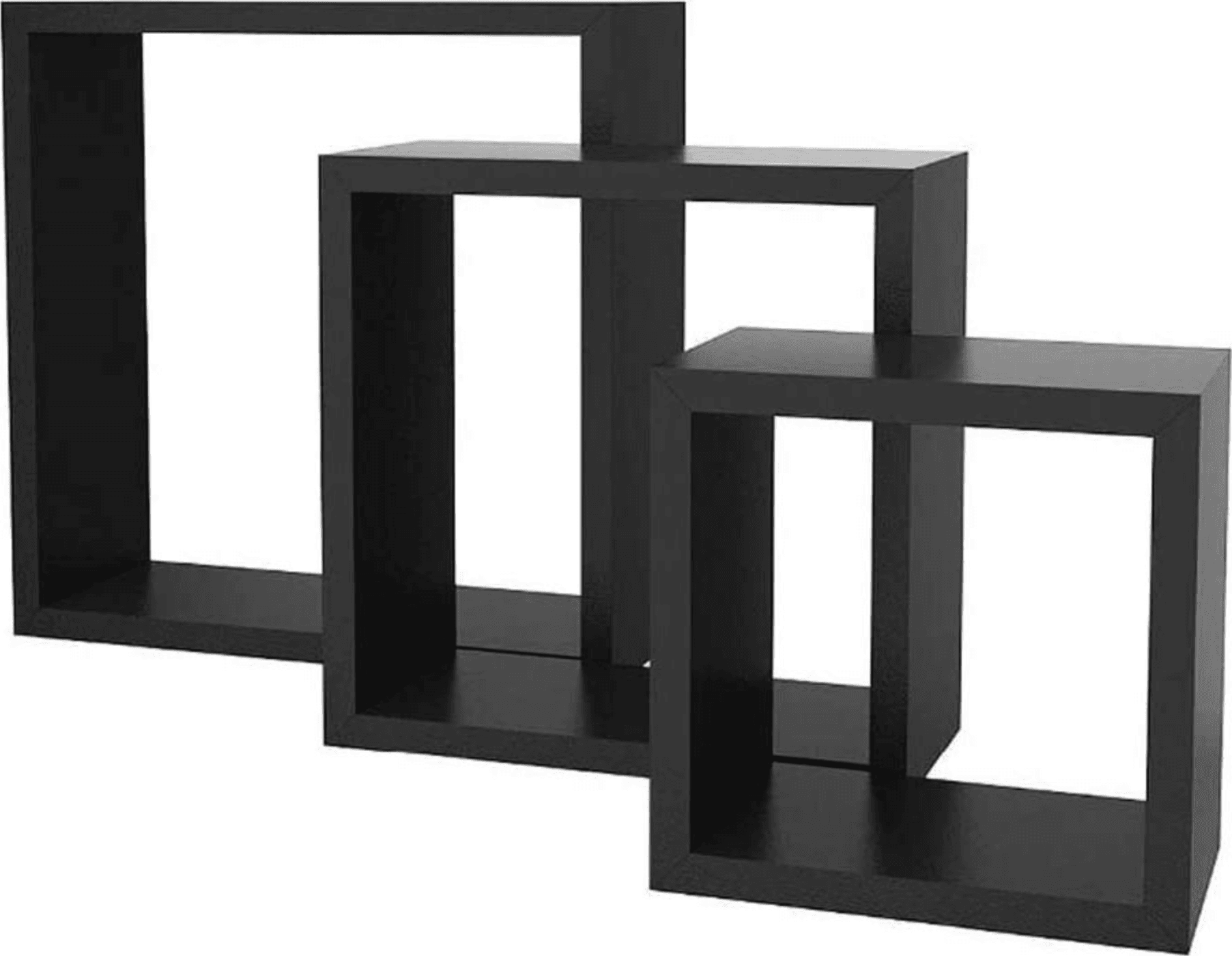 SET 3 MENSOLE DA PARETE MODERNE DESIGN CUBO MENSOLA SCAFFALE IN LEGNO MDF NERO - 3