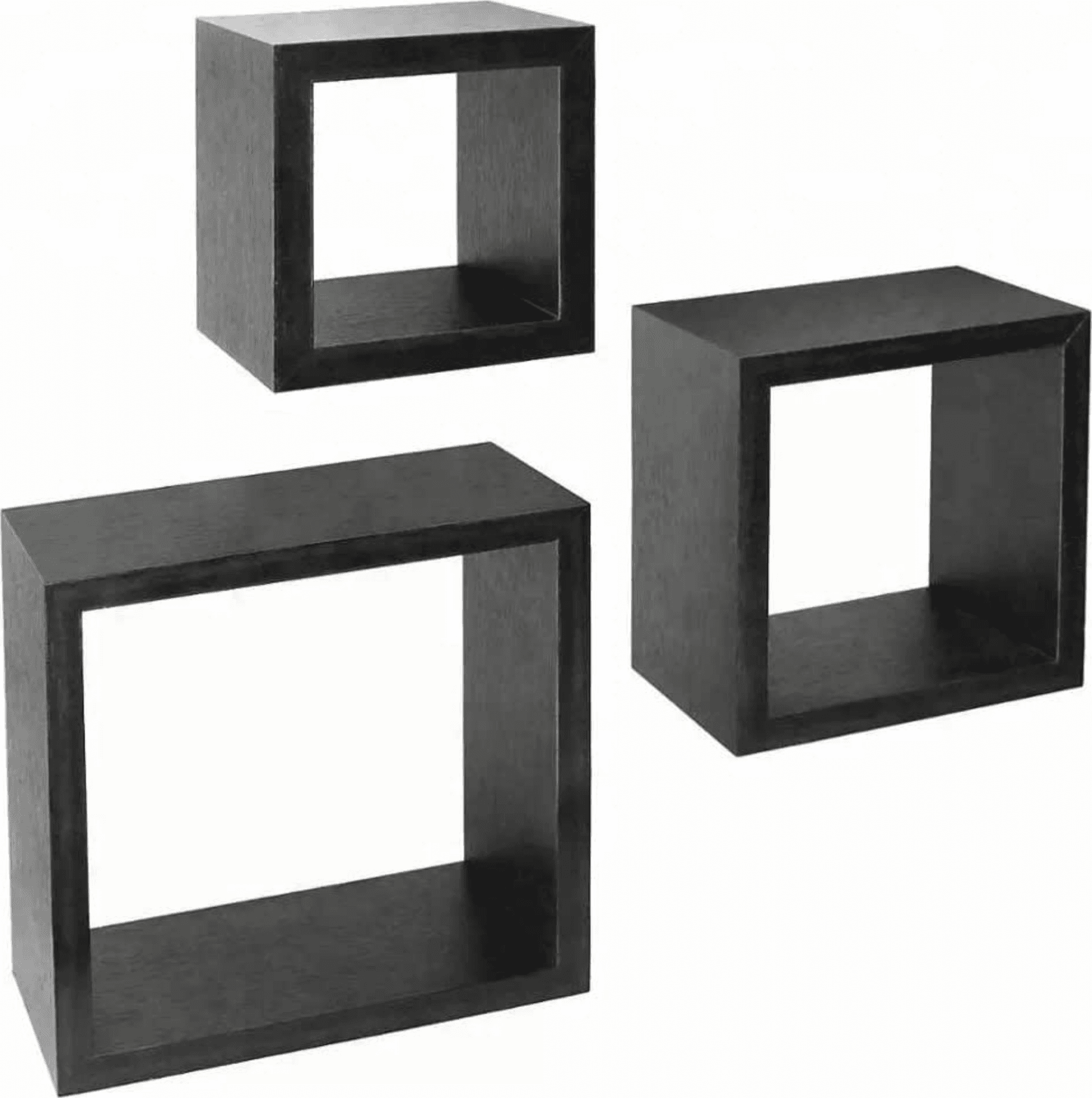 SET 3 MENSOLE DA PARETE MODERNE DESIGN CUBO MENSOLA SCAFFALE IN LEGNO MDF NERO - 4