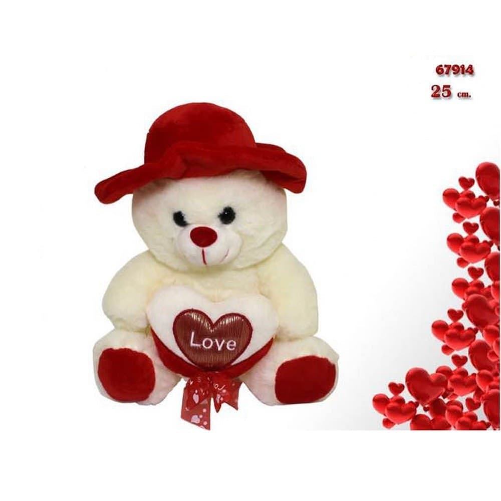 PELUCHE ORSO CON CUORE LOVE CAPPELLO PUPAZZO IDEA REGALO SAN VALENTINO 25CM 67914 - 2