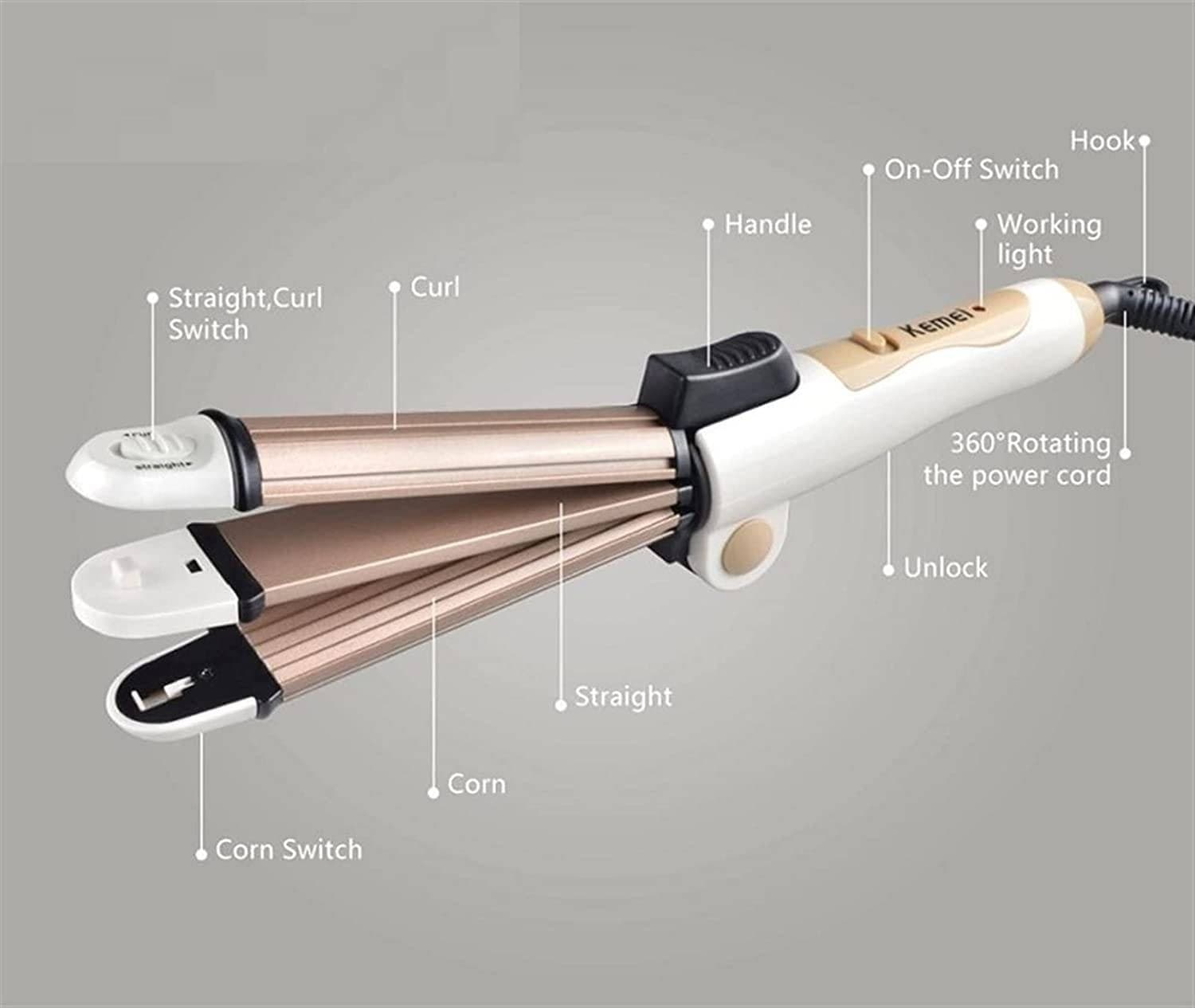 PIASTRA CERAMICA ARRICCIACAPELLI 3IN1 ACCONCIATURA RICCI MOSSI LISCI HAIRSTYLE - 4