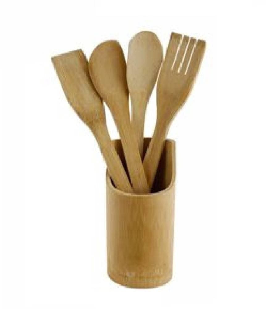 SET 5 PEZZI CUCINA POSATE IN LEGNO CUCINARE SPATOLA CUCCHIAIO FORCHETTA 67374 - 2