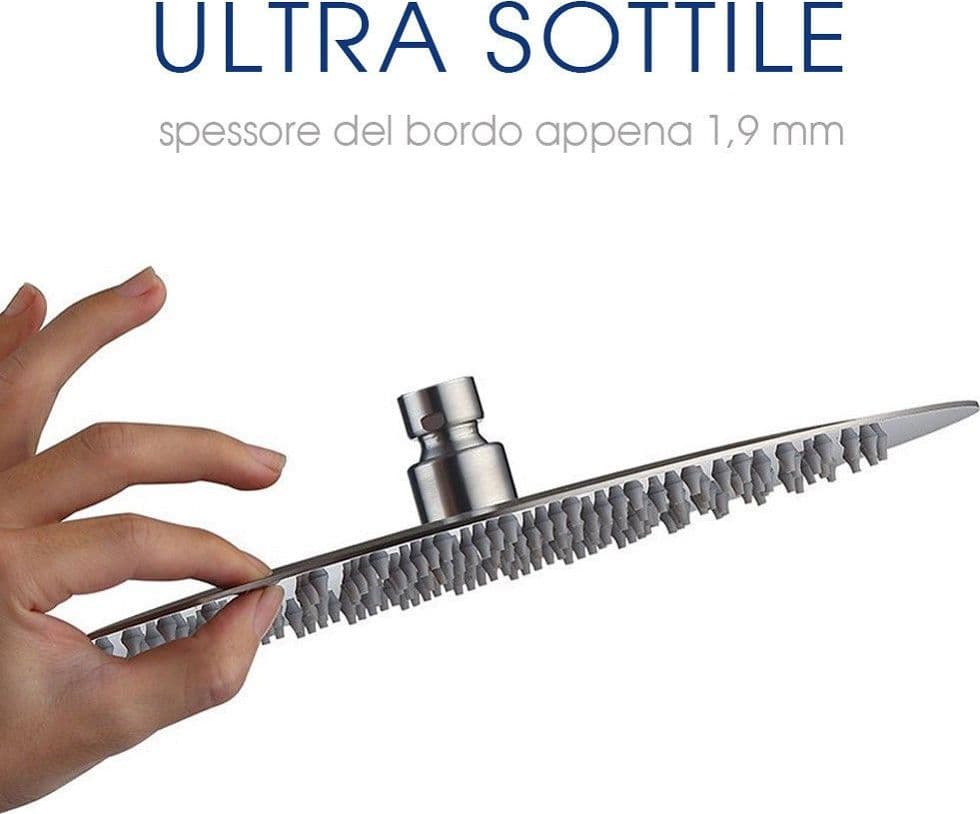 SOFFIONE DOCCIA BAGNO CASCATA TONDO 40 CM ACCIAIO ULTRA SOTTILE EFFETTO PIOGGIA - 5