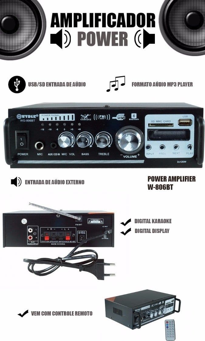 AMPLIFICATORE AUDIO STEREO 2 CANALI BLUETOOTH MICROFONO USB SD MP3 KARAOKE 806BT - 7