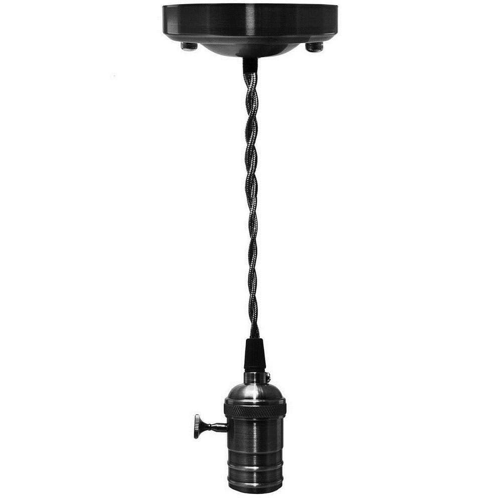 LAMPADARIO PENDENTE VINTAGE DA SOFFITTO SOSPENSIONE E27 CON INTERRUTTORE NERO METAL - 5