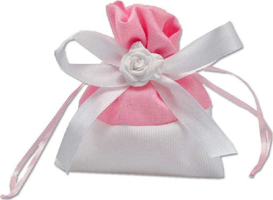 12 SACCHETTI STOFFA PORTA CONFETTI ROSA BIANCA MATRIMONIO BATTESIMO BOMBONIERA - 6