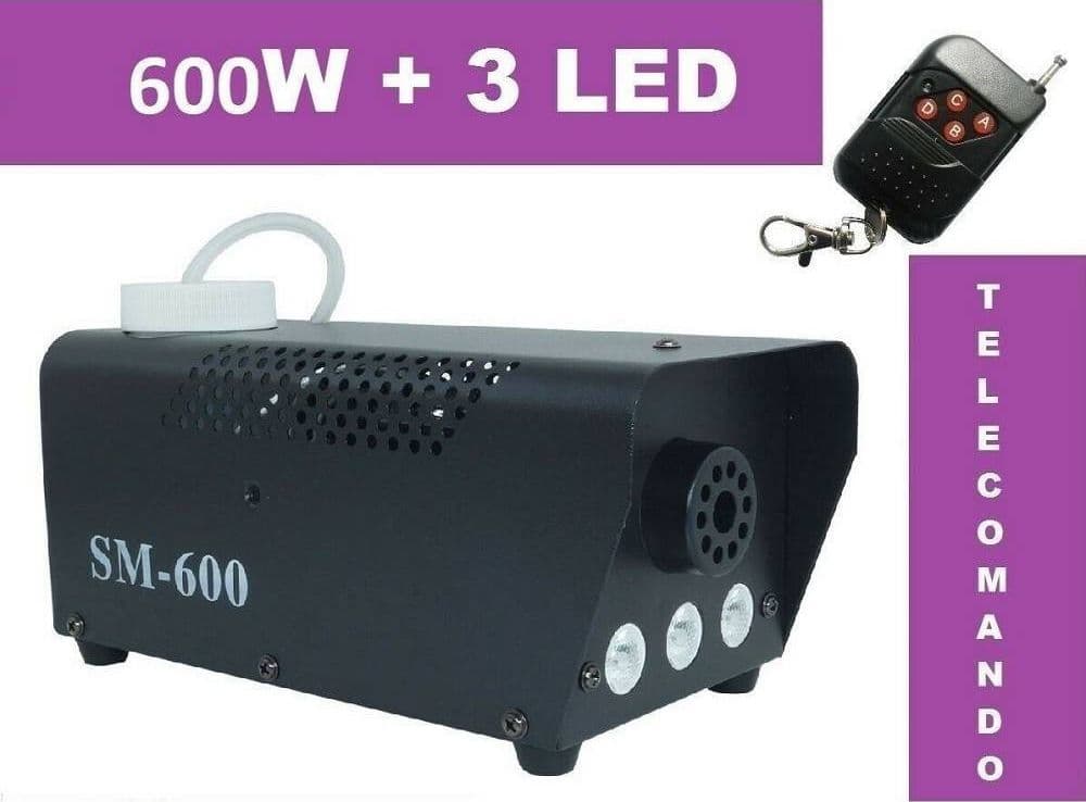 MACCHINA FUMO FOG TELECOMANDO EFFETTI LUCE 600 W WATT 3 LED NEBBIA DISCOTECA - 2