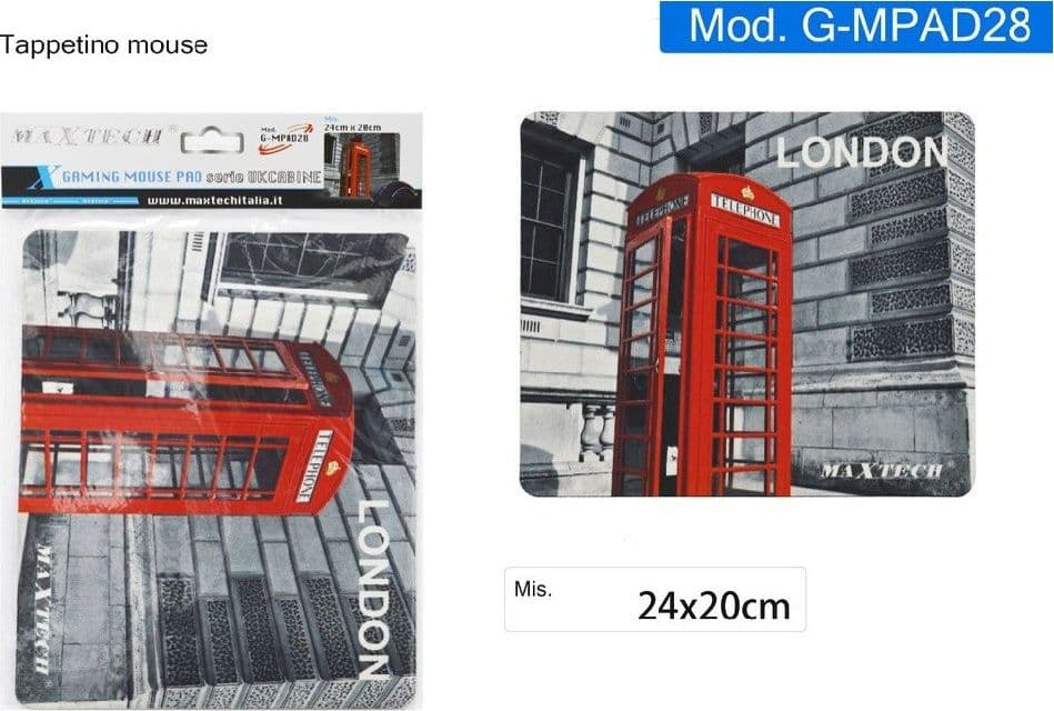 TAPPETINO MOUSE PAD GAMING CABINA TELEFONICA ROSSA LONDRA ANTISCIVOLO G-MPAD28 - 2