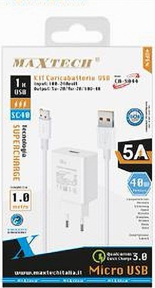 KIT CARICABATTERIA CARICATORE USB RICARICA RAPIDA 40W CAVO MICRO USB 5A CA-S044 - 3