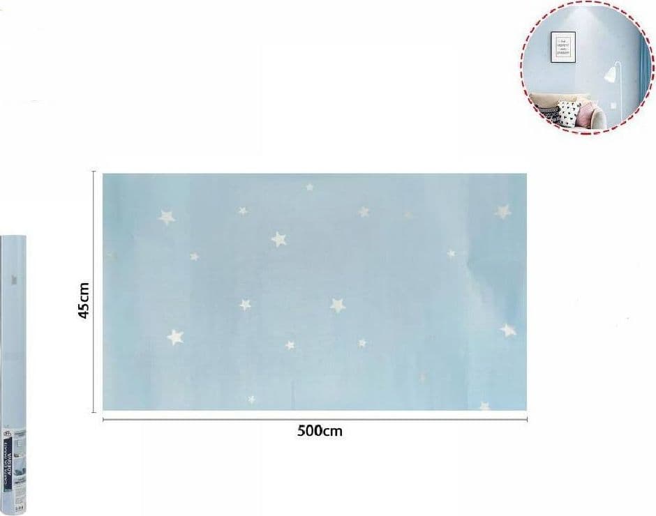 ROTOLO PELLICOLA ADESIVA AZZURRA CON STELLE 45CM X 5MT MOBILI CARTA PARATI 71129