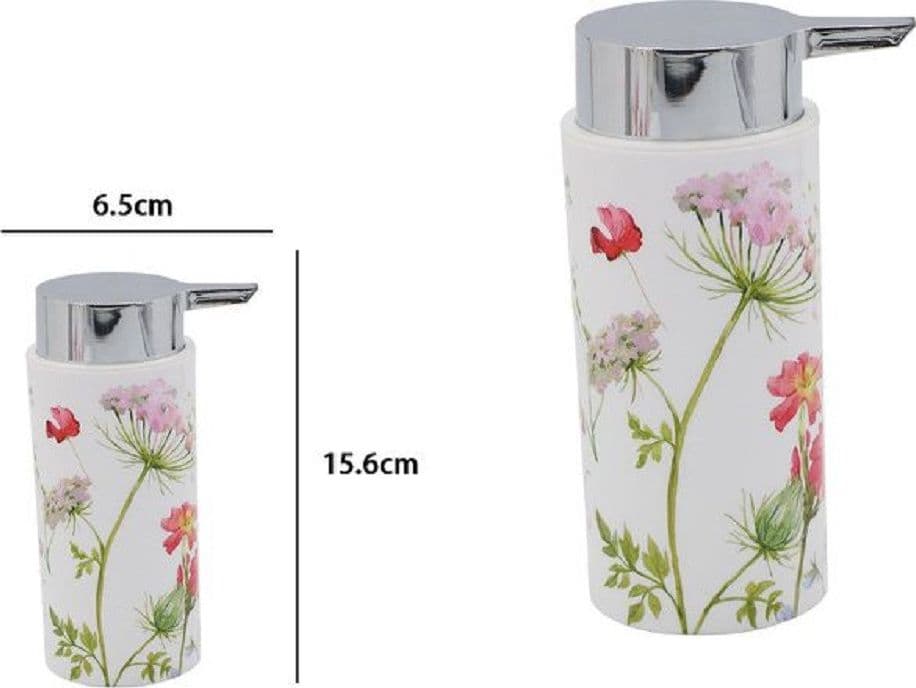 DISPENSER PORTA SAPONE LIQUIDO CILINDRICO BIANCO IN PLASTICA 15,6 CM FIORI 69922 - 2