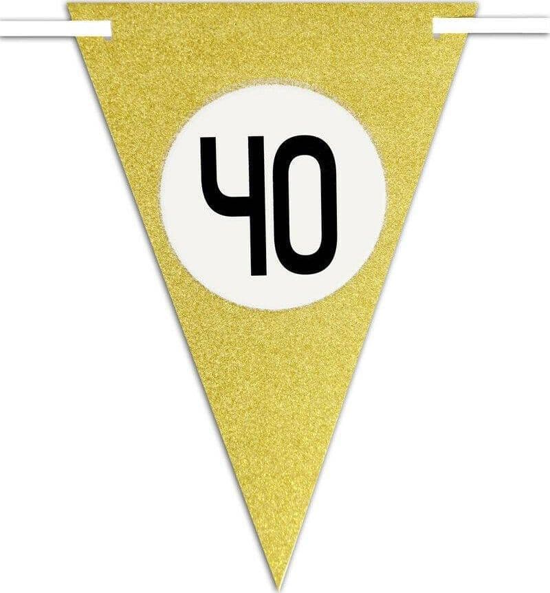 BANDIERINE FESTA COMPLEANNO ANNIVERSARI SET 10PZ TRIANGOLARI FESTONE ORO 40 ANNI - 2