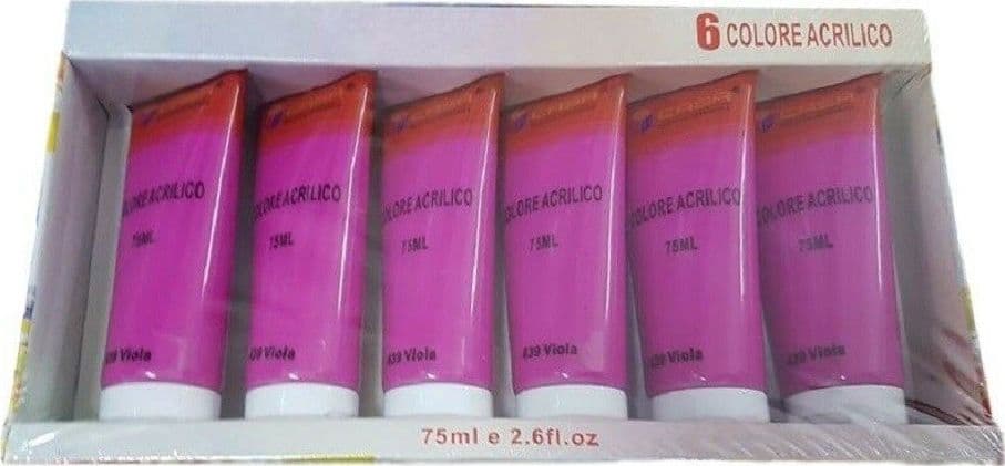 SET 6 PEZZI PITTURA ACRILICA VERNICE CONFEZIONE COLORE VIOLA TUBO 75 ML 07497 - 2