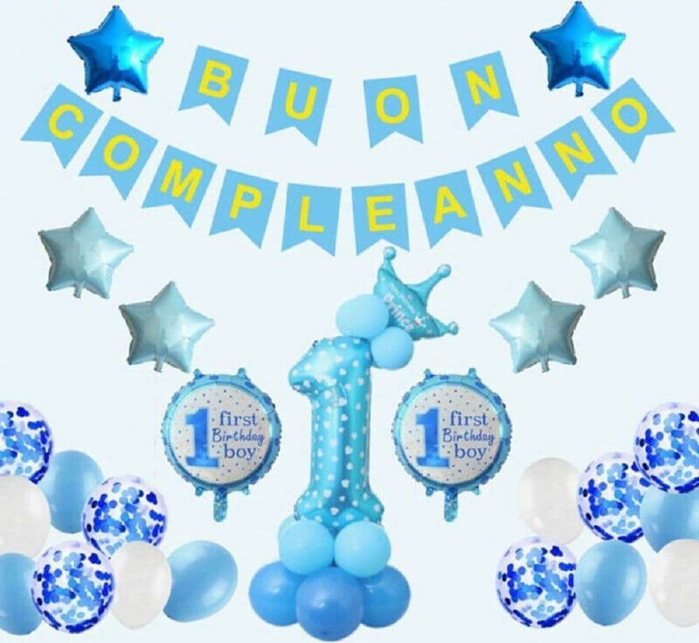 PALLONCINI GONFIABILI FESTA BIMBO BIMBA 1 ANNO COMPLEANNO FESTONE BUON COMPLEANNO - 3
