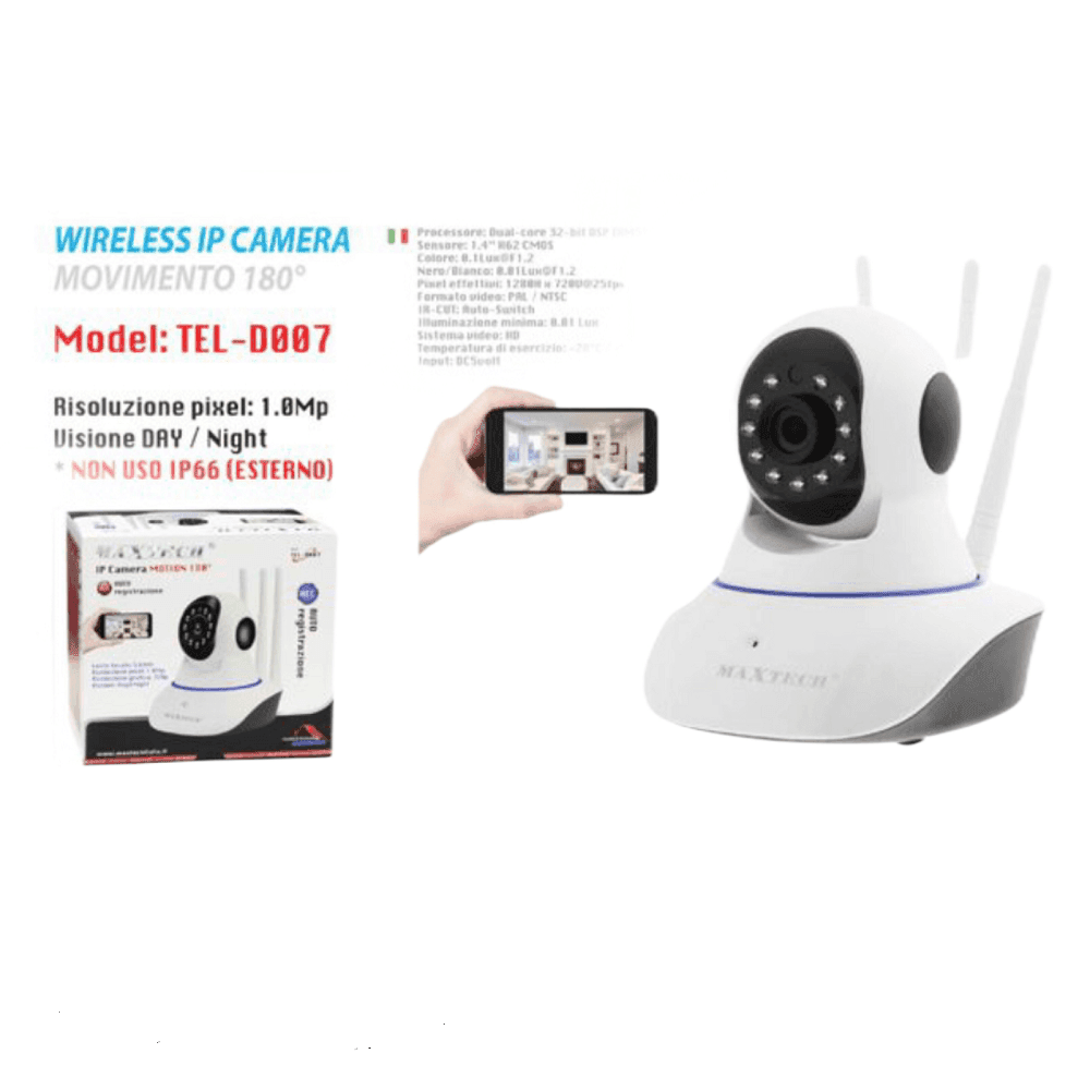 TELECAMERA IP CAMERA WIRELESS MOTORIZZATA INTERNO CONTROLLO APP MAXTECH TEL-D007 - 2